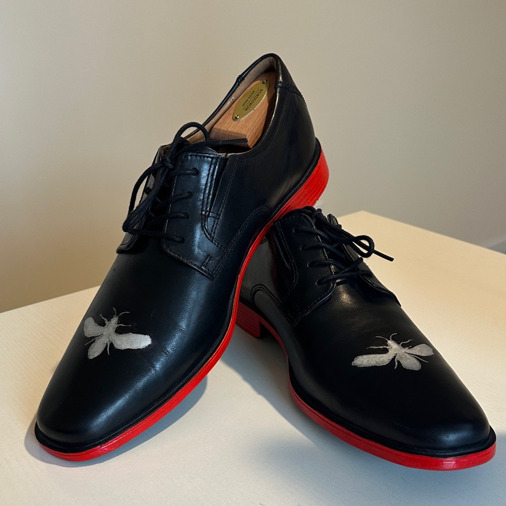 Black Hand Painted Leather Men's Shoes